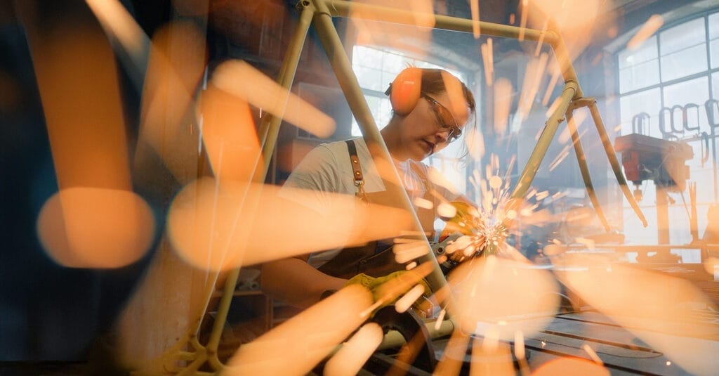 Sparks fly in a workshop
